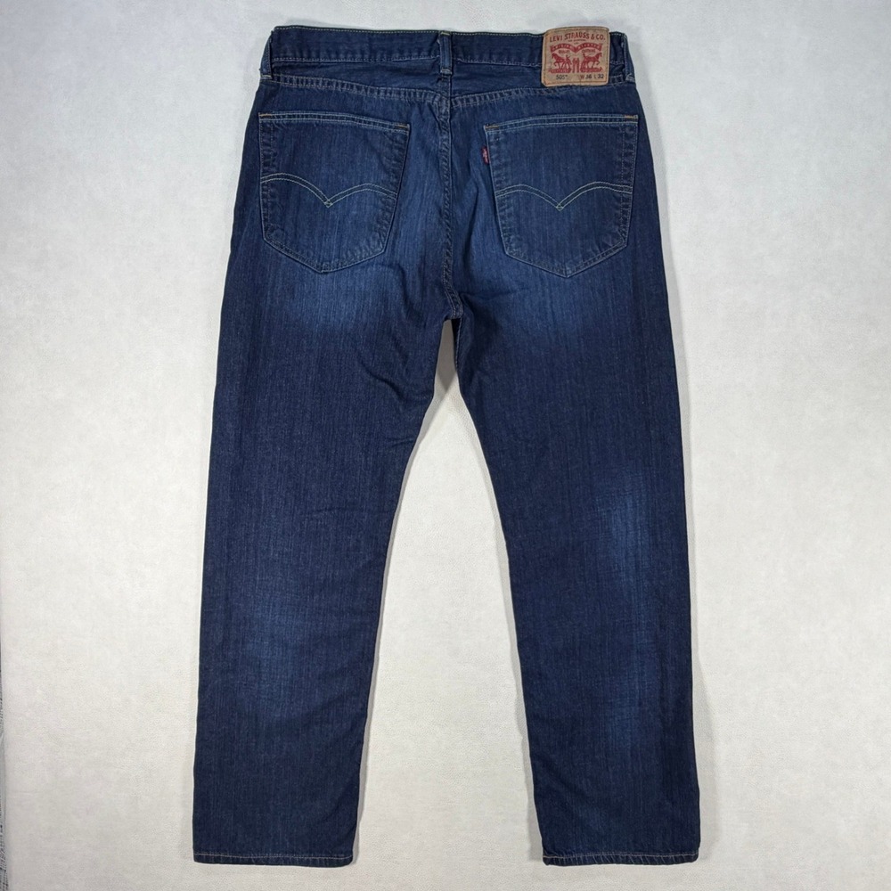 Levis 505‎ Regular Fit Mens Dark Wash Cotton Straight Leg Denim Jeans 34x30